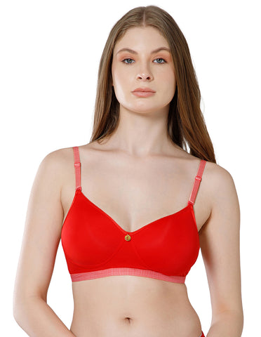 Seamless Polyamide Wirefree Padded Full Coverage Bra with Removable Straps - Red (#6755RED)