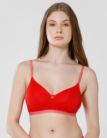 Seamless Polyamide Wirefree Padded Full Coverage Bra with Removable Straps - Red (#6755RED)