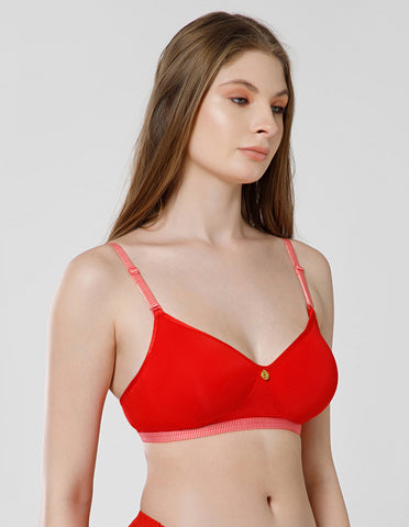 Seamless Polyamide Wirefree Padded Full Coverage Bra with Removable Straps - Red (#6755RED)