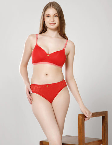 Seamless Polyamide Wirefree Padded Full Coverage Bra with Removable Straps - Red (#6755RED)