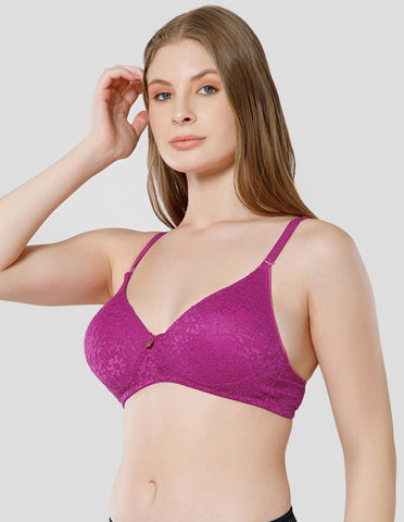 Soft Nylon Net Wirefree Full Coverage Bra with Removable Straps - D.Pur (#6757D.PUR)