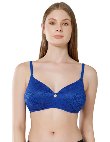 Soft Nylon Net Wirefree Full Coverage Bra with Removable Straps - R.Blue (#6757R.BLUE)