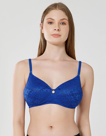 Soft Nylon Net Wirefree Full Coverage Bra with Removable Straps - R.Blue (#6757R.BLUE)