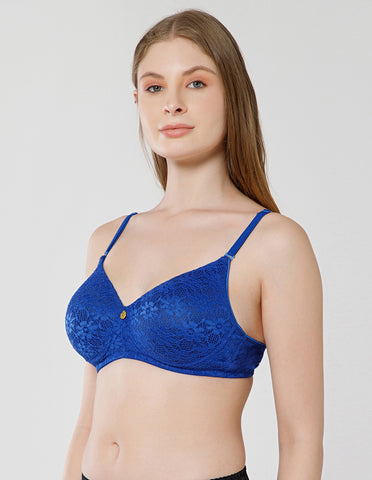 Soft Nylon Net Wirefree Full Coverage Bra with Removable Straps - R.Blue (#6757R.BLUE)