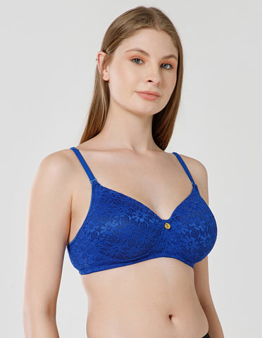 Soft Nylon Net Wirefree Full Coverage Bra with Removable Straps - R.Blue (#6757R.BLUE)