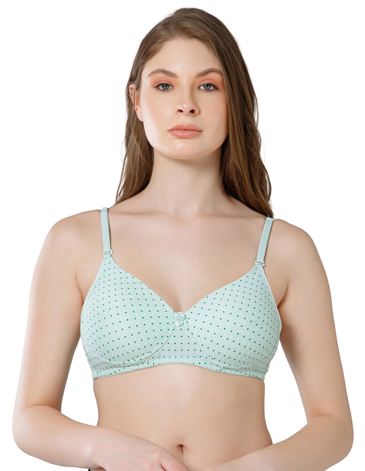 Polycotton Wirefree Push Up Full Coverage Bra with Removable Straps - Green (#6762A-GRN)