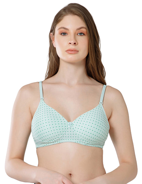 Polycotton Wirefree Push Up Full Coverage Bra with Removable Straps - Green (#6762A-GRN)