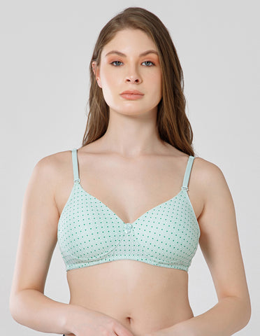 Polycotton Wirefree Push Up Full Coverage Bra with Removable Straps - Green (#6762A-GRN)