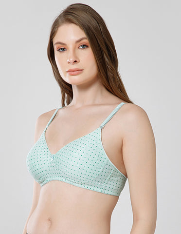 Polycotton Wirefree Push Up Full Coverage Bra with Removable Straps - Green (#6762A-GRN)