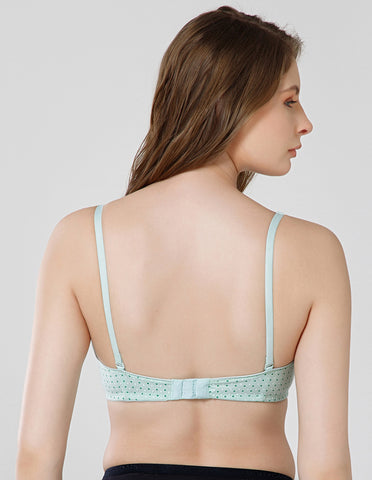 Polycotton Wirefree Push Up Full Coverage Bra with Removable Straps - Green (#6762A-GRN)