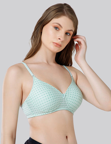 Polycotton Wirefree Push Up Full Coverage Bra with Removable Straps - Green (#6762A-GRN)
