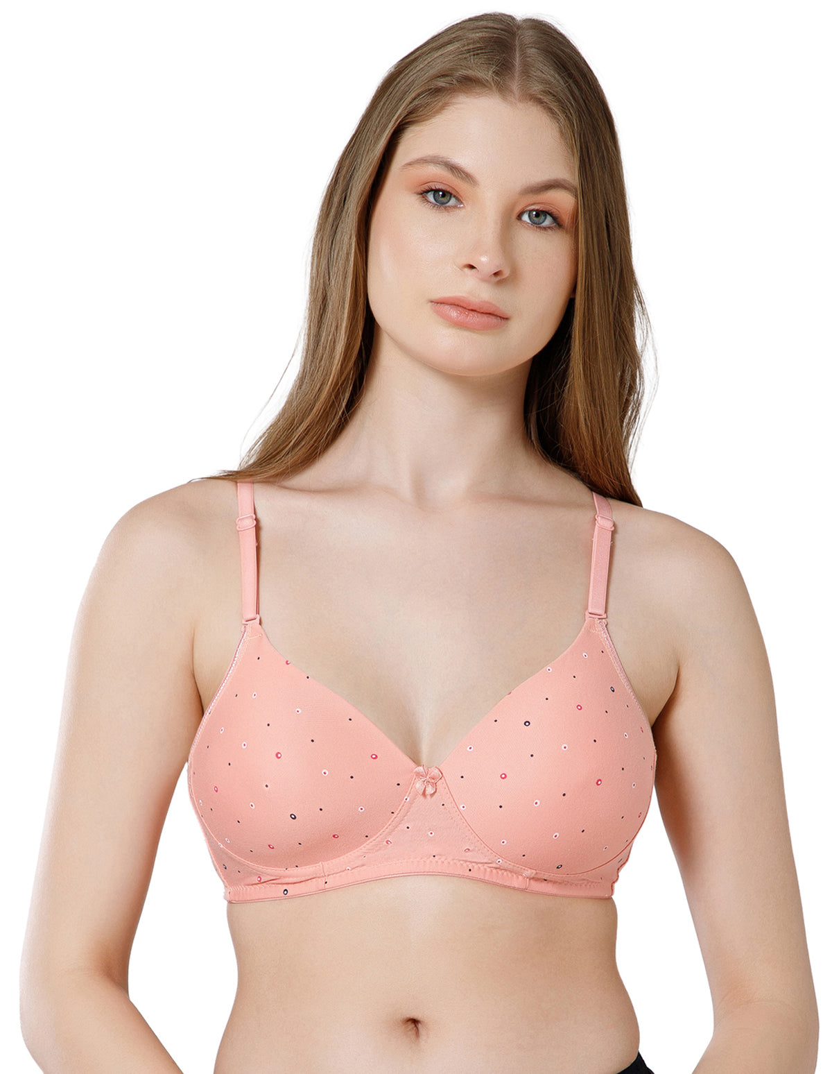 Polycotton Wirefree Push Up Full Coverage Bra with Removable Straps - Peach (#6762A-PCH)