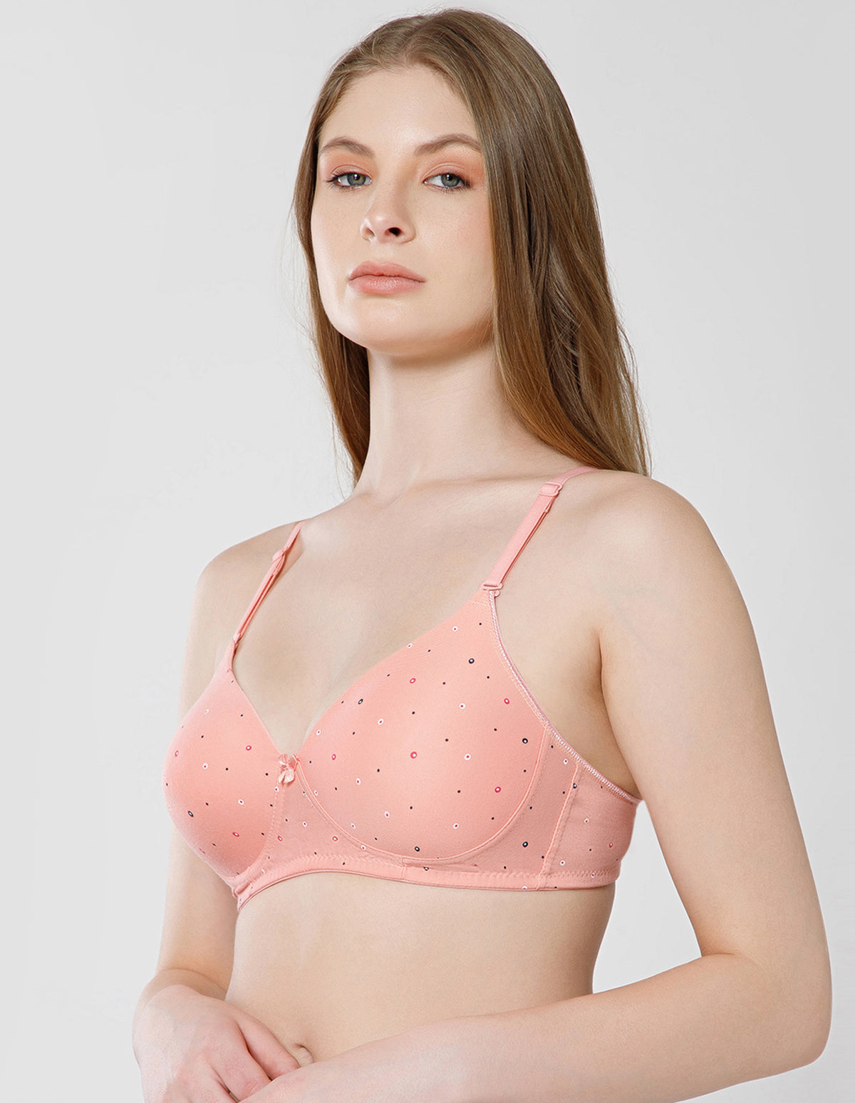 Polycotton Wirefree Push Up Full Coverage Bra with Removable Straps - Peach (#6762A-PCH)