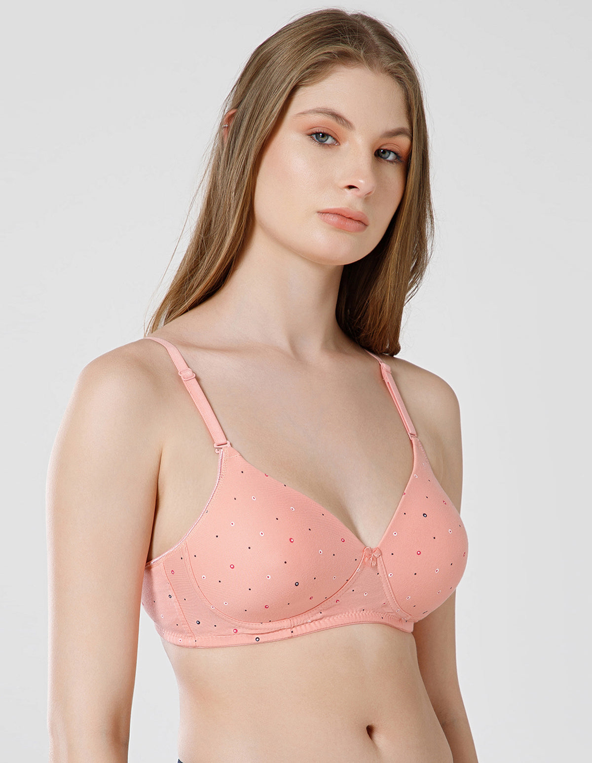 Polycotton Wirefree Push Up Full Coverage Bra with Removable Straps - Peach (#6762A-PCH)