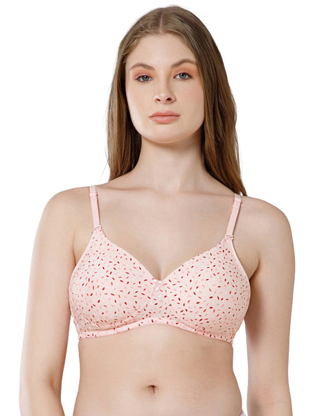 Polycotton Wirefree Push Up Full Coverage Bra with Removable Straps - Pink (#6762A-PNK)