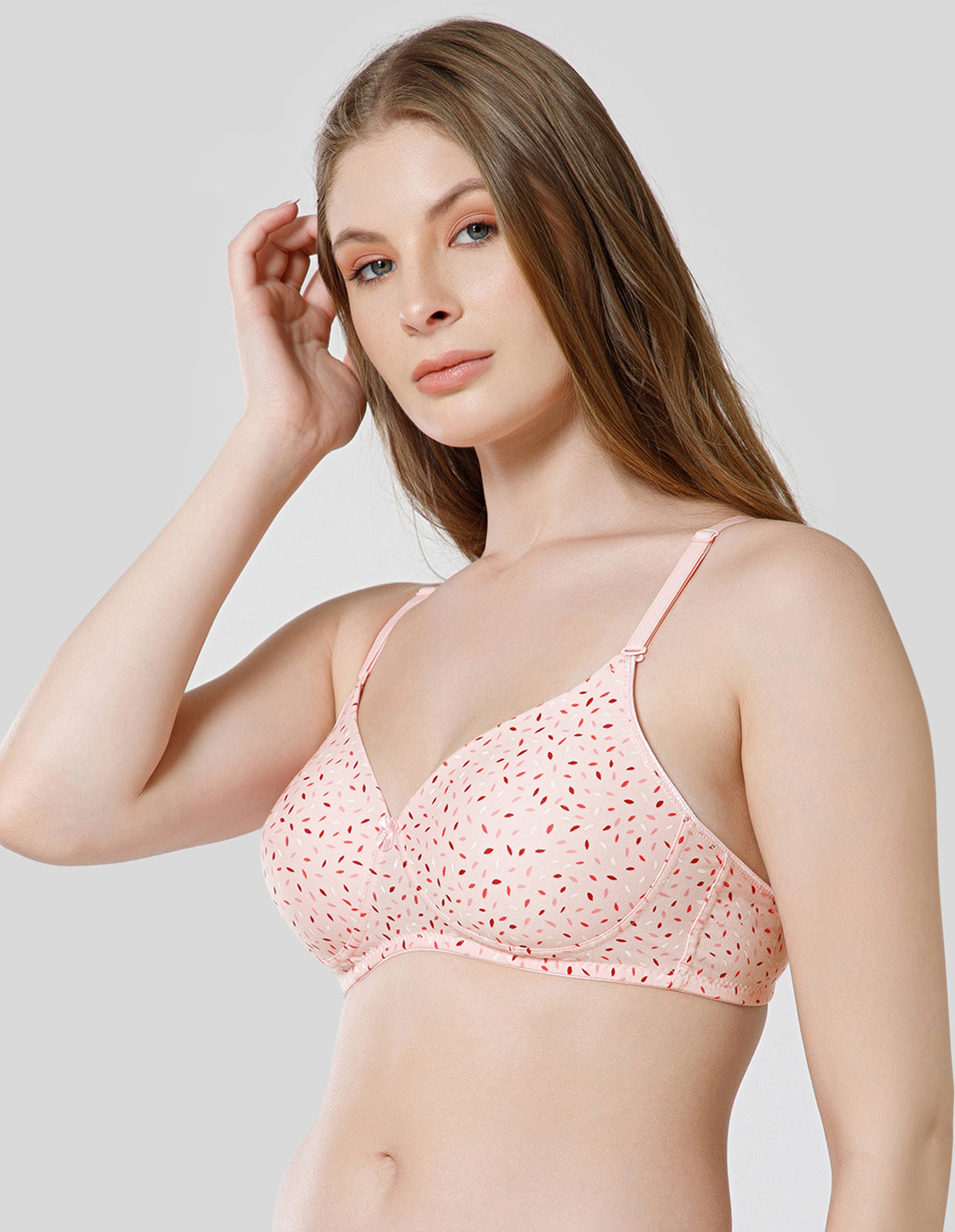 Polycotton Wirefree Push Up Full Coverage Bra with Removable Straps - Pink (#6762A-PNK)