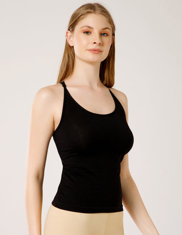 Cotton Lycra Racerback Camisole with Full Coverage & Fixed Straps – Black (#69B)