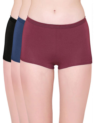 Bodycare Womens Cotton Spandex Multicolor Solid SHORTY Briefs-Pack of 3 (E-7D-BLNVWI-3Pcs)