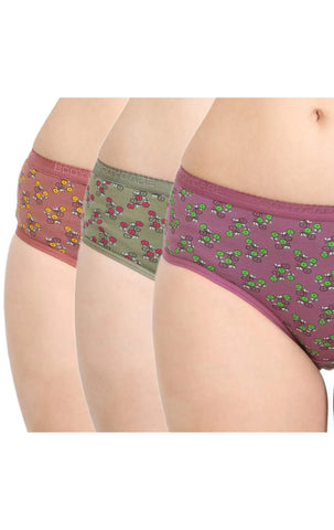 Pack of 3 Bodycare Cotton Printed Premium Panties in Assorted colors-8244