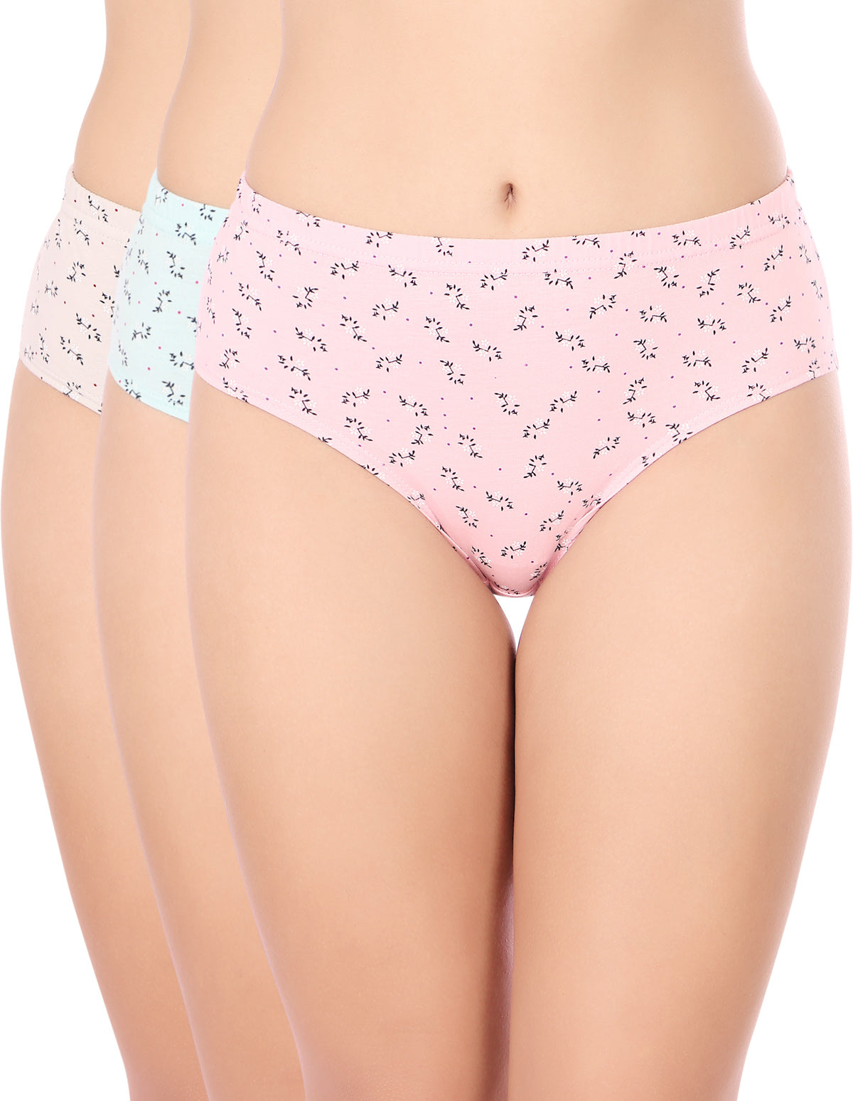 Bodycare Mid Rise Self Design Panty (Pack of 3) - Multicolor - 8491