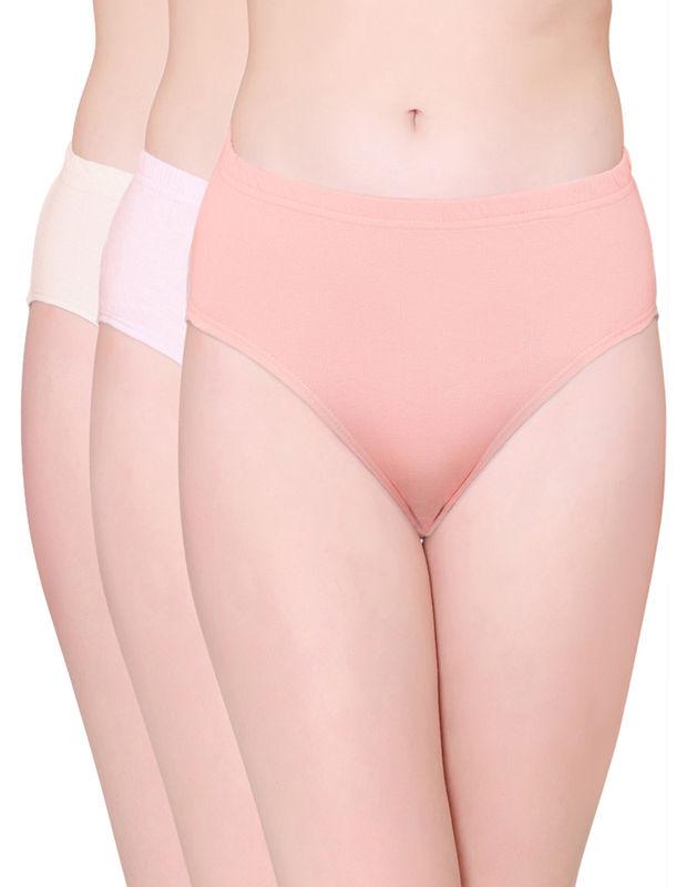 Bodycare Womens Combed Cotton Assorted Solid High Cut Briefs-Pack of 3 (E-8493-3Pcs)