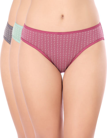 Bodycare High Cut Brief Self Design Panty (Pack of 3) - Multicolor - 8574