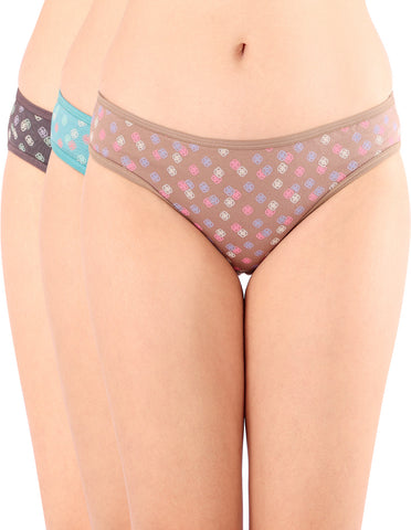 Bodycare High Cut Brief Self Design Panty (Pack of 3) - Multicolor - 8580