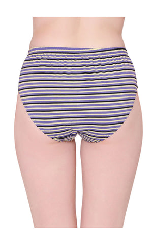 Bodycare Womens Cotton Spandex Assorted Striped High Cut Briefs-Pack of 3 (E-8704-3Pcs)