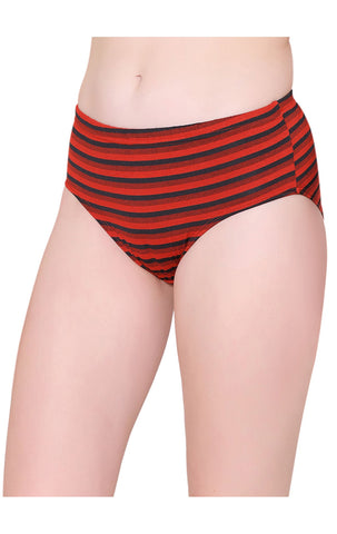 Bodycare Womens Cotton Spandex Assorted Striped High Cut Briefs-Pack of 3 (E-8709-3Pcs)