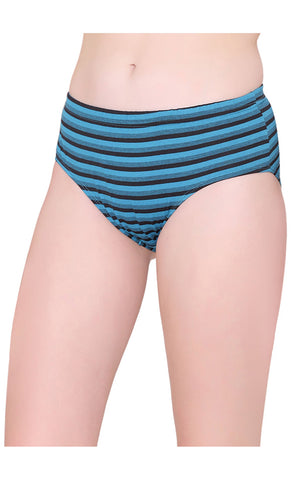 Bodycare Womens Cotton Spandex Assorted Striped High Cut Briefs-Pack of 3 (E-8709-3Pcs)