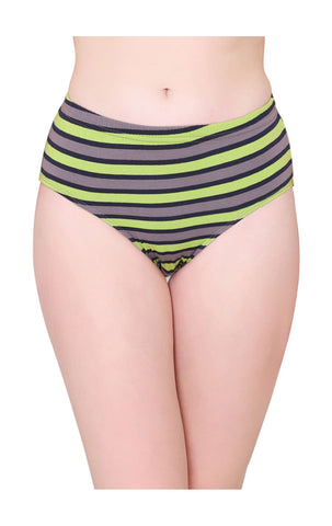 Bodycare Womens Cotton Spandex Assorted Striped High Cut Briefs-Pack of 3 (E-8710-3Pcs)