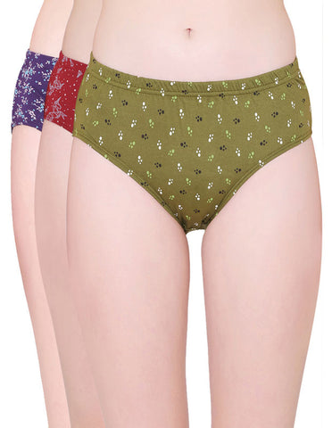 Bodycare Womens Combed Cotton Assorted Printed Hipster Briefs-Pack of 3 (E-910-3Pcs)