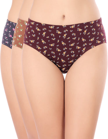 Bodycare Mid Rise Floral Print Panty (Pack of 3) - Multicolor - 9423