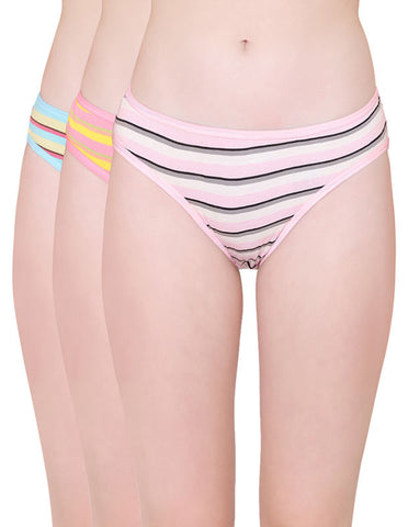 Bodycare Womens Combed Cotton Assorted Striped Bikini Briefs-Pack of 3 (E-9455-3Pcs)