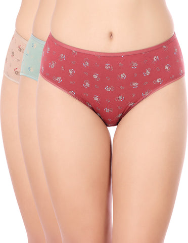 Bodycare Mid Rise Floral Print Panty (Pack of 3) - Multicolor - 9763