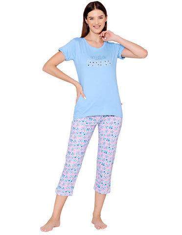 Bodycare Womens Combed Cotton Printed Tshirt & Capri Set-BSCS16001