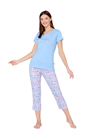 Bodycare Womens Combed Cotton Printed Tshirt & Capri Set-BSCS16001