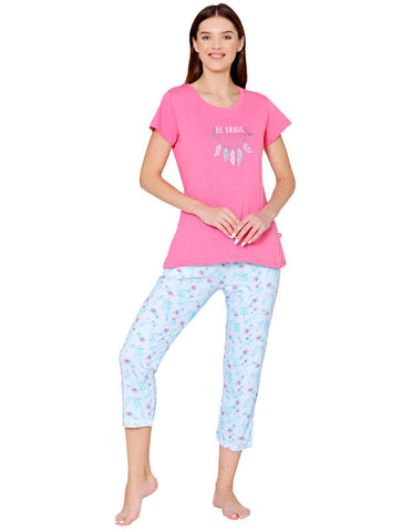 Bodycare Womens Combed Cotton Printed Tshirt & Capri Set-BSCS16002