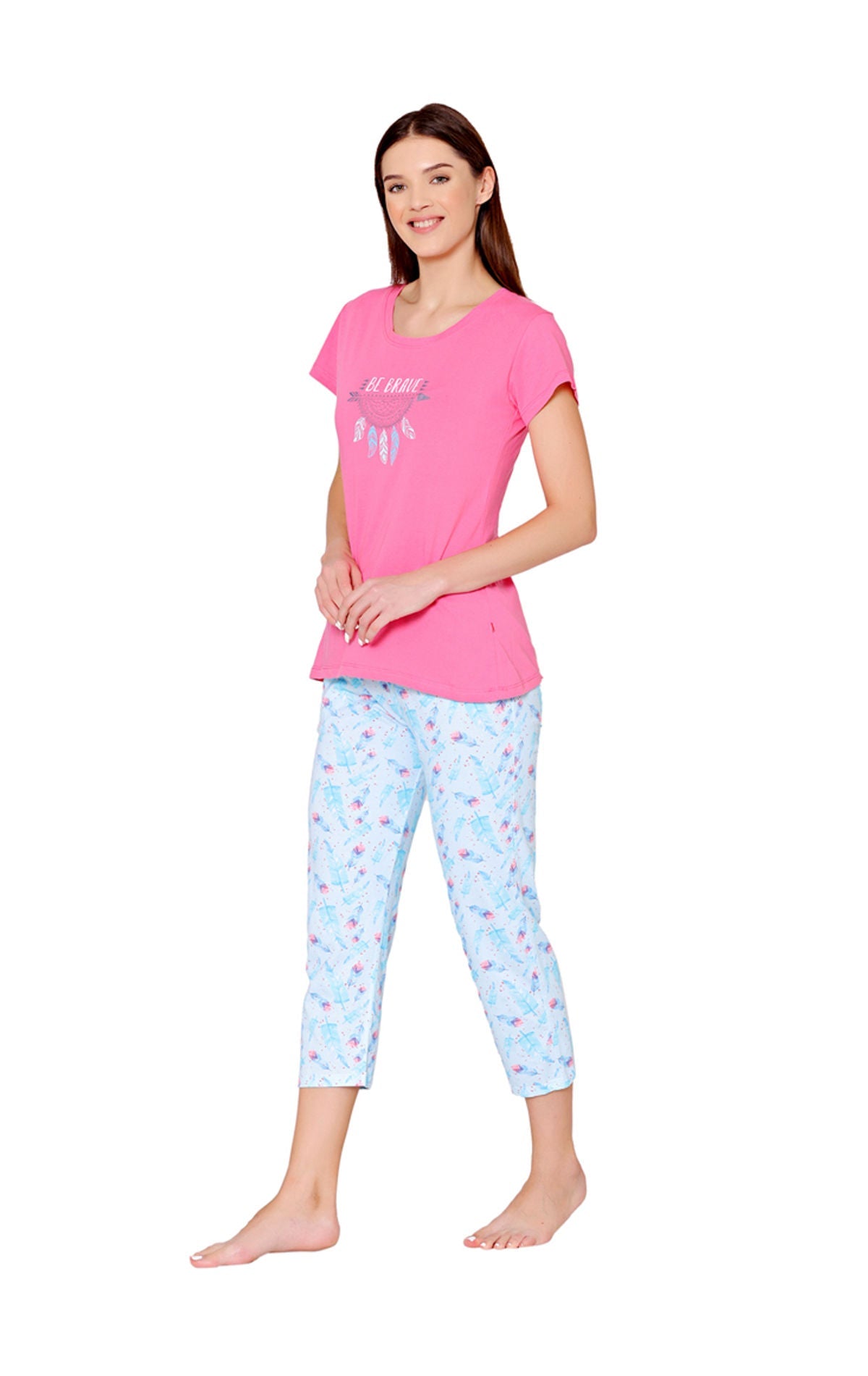 Bodycare Womens Combed Cotton Printed Tshirt & Capri Set-BSCS16002