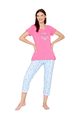 Bodycare Womens Combed Cotton Printed Tshirt & Capri Set-BSCS16002