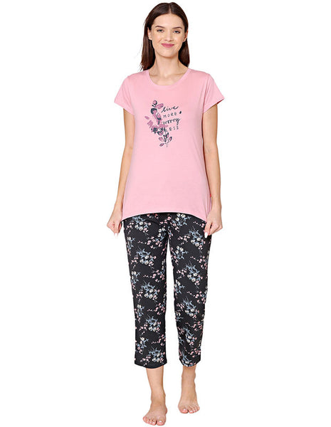 Bodycare Womens Combed Cotton Printed Tshirt & Capri Set-BSCS16003