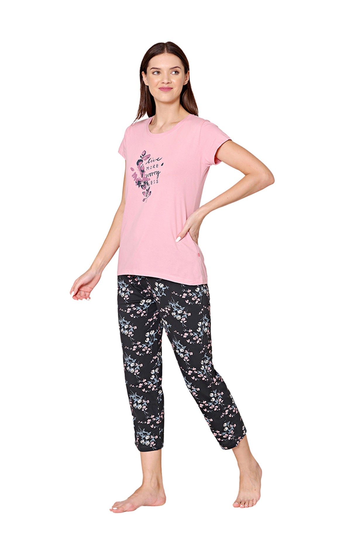 Bodycare Womens Combed Cotton Printed Tshirt & Capri Set-BSCS16003