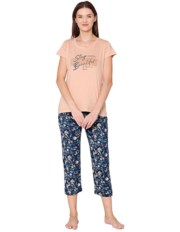 Bodycare Womens Combed Cotton Printed Tshirt & Capri Set-BSCS16004