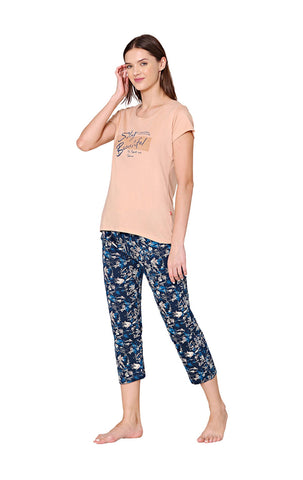 Bodycare Womens Combed Cotton Printed Tshirt & Capri Set-BSCS16004