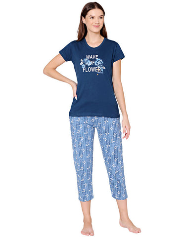 Bodycare Womens Combed Cotton Printed Tshirt & Capri Set-BSCS16005