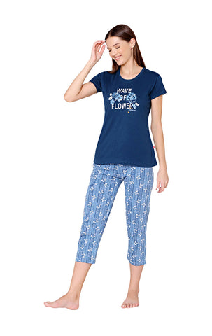 Bodycare Womens Combed Cotton Printed Tshirt & Capri Set-BSCS16005