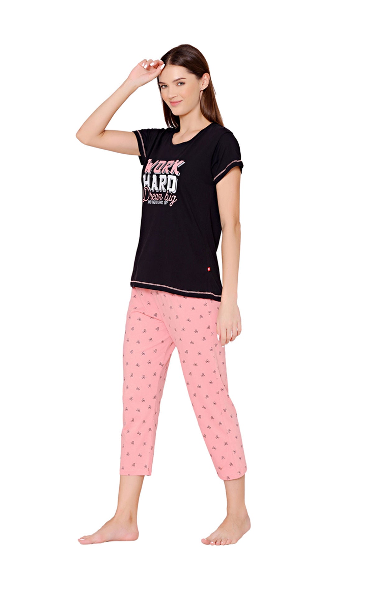 Bodycare Womens Combed Cotton Printed Tshirt & Capri Set-BSCS16006