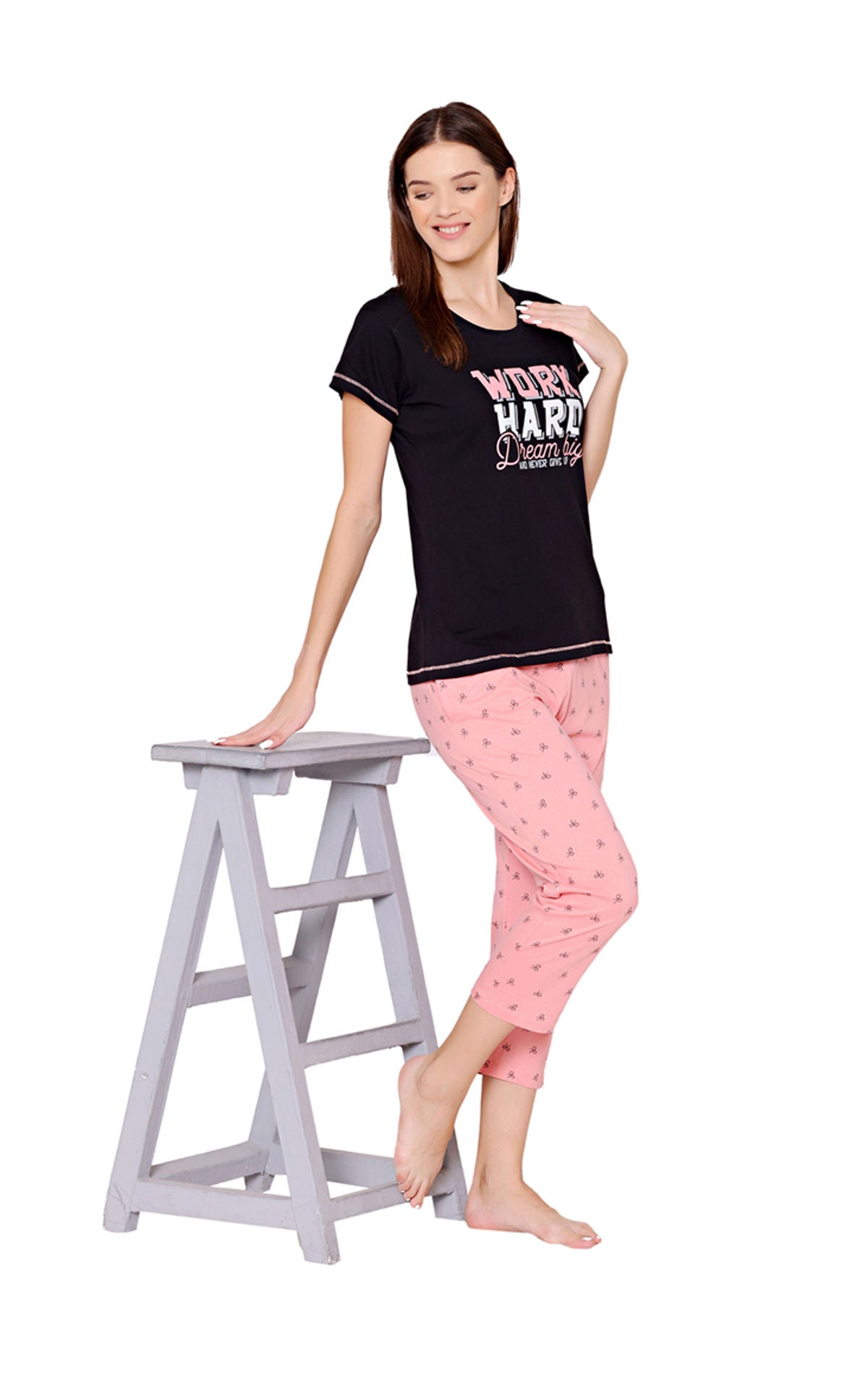 Bodycare Womens Combed Cotton Printed Tshirt & Capri Set-BSCS16006