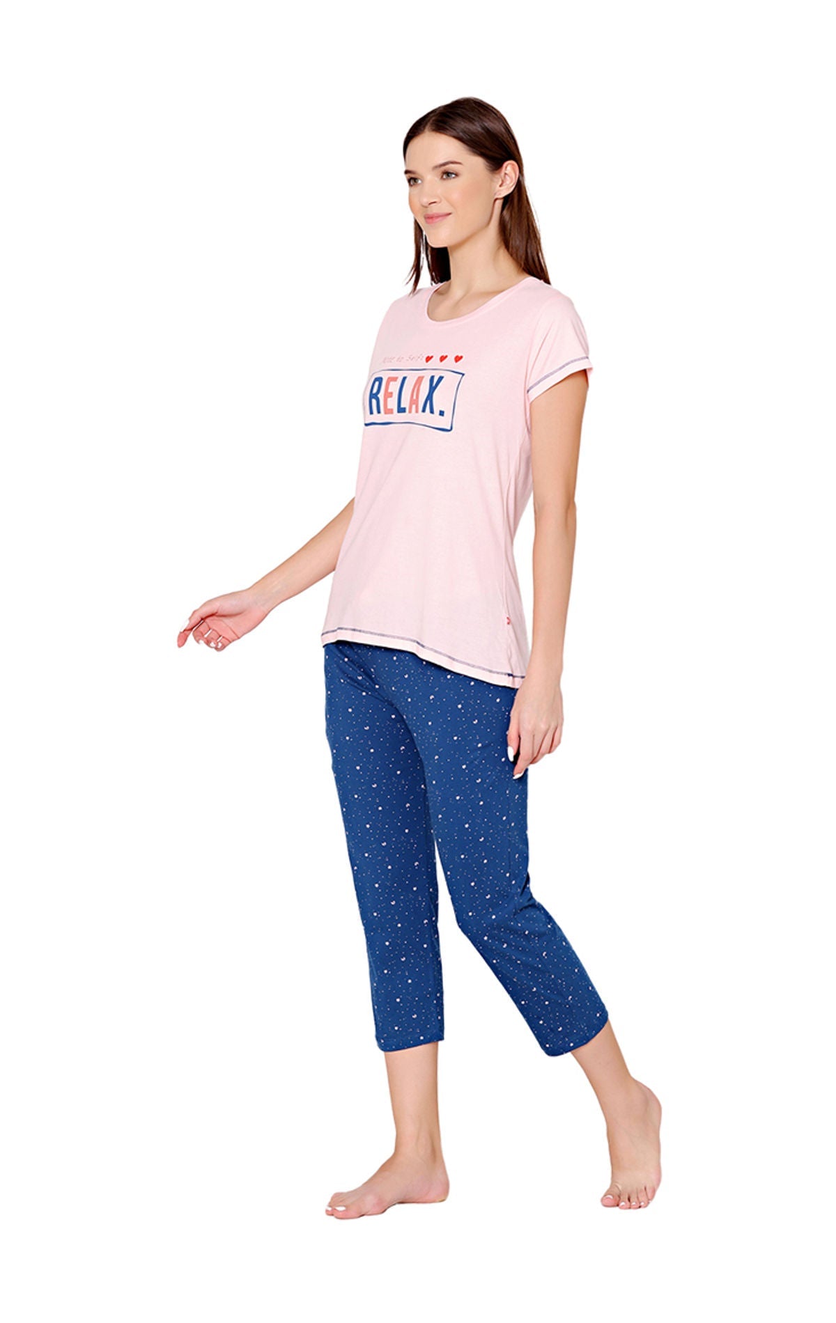 Bodycare Womens Combed Cotton Printed Tshirt & Capri Set-BSCS16007