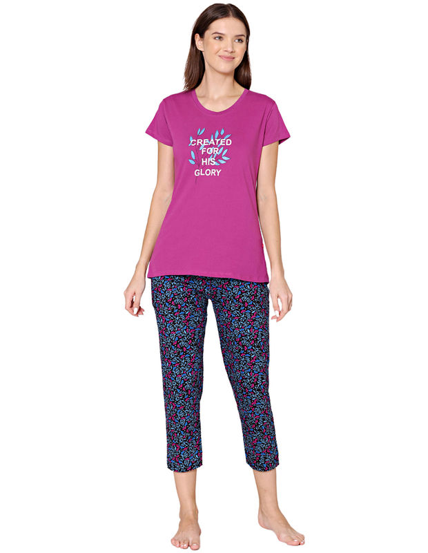 Bodycare Womens Combed Cotton Printed Tshirt & Capri Set-BSCS16008